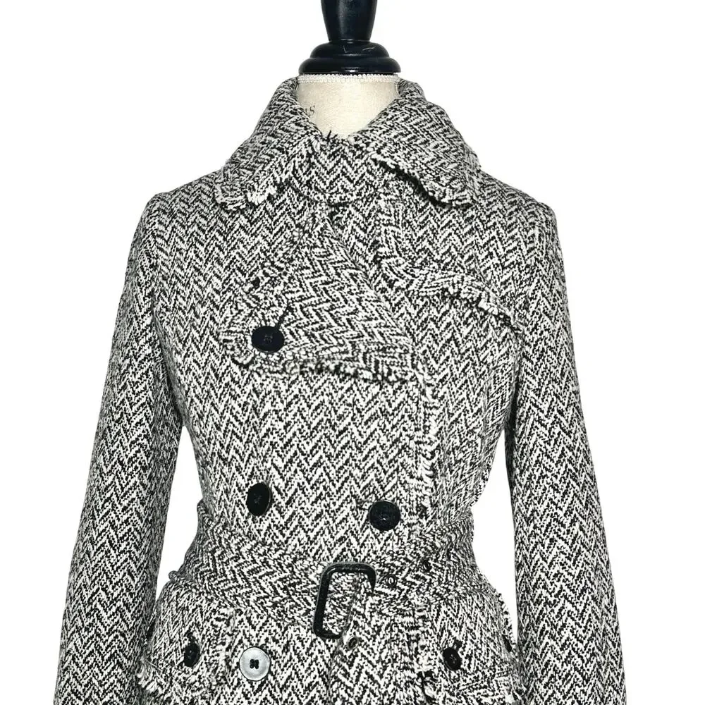 Banana Republic | Women | Vtg Tweed Herringbone Wool Blend Trench Coat | Small - Picture 6 of 16